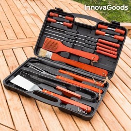 Mallette Ustensiles Barbecue BBQ - Set 18 pièces en acier inoxidable et manches en bois