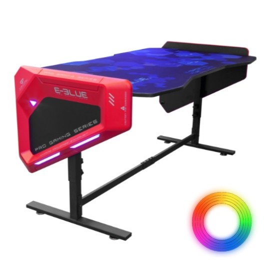 Bureau Gamer Rétro Eclairé RGB – E-BLUE - EGT003BKAA-IA pour Gaming et Arènes E-Sport